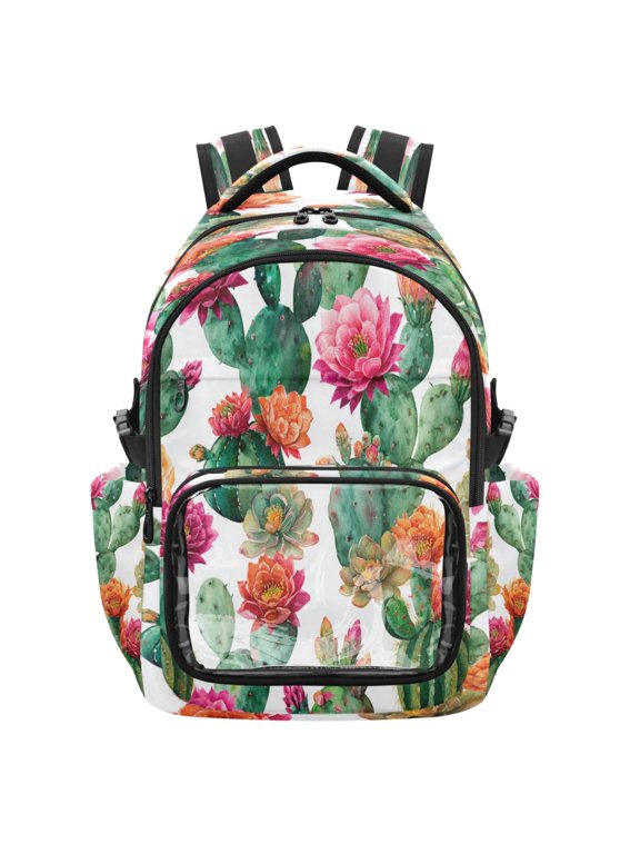 25L PVC Casual Backpack, Waterproof Large Capacity Backpack for Student Commute & Short Trips Green Cactus Pattern