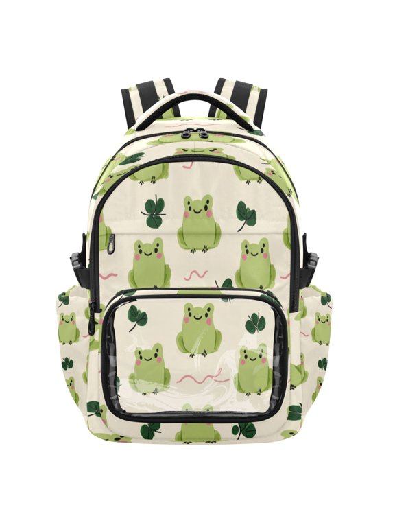 25L PVC Casual Backpack, Waterproof Large Capacity Backpack for Student Commute & Short Trips Green Frog Pattern
