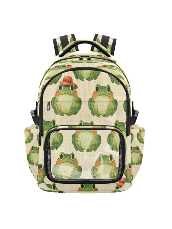 25L PVC Casual Backpack, Waterproof Large Capacity Backpack for Student Commute & Short Trips Green Frog Pond Party