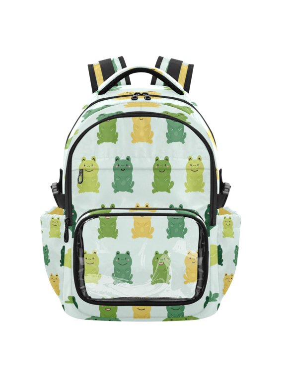 25L PVC Casual Backpack, Waterproof Large Capacity Backpack for Student Commute & Short Trips Green Frog Seamless