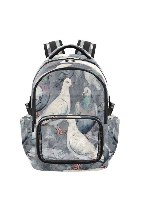25L PVC Casual Backpack, Waterproof Large Capacity Backpack for Student Commute & Short Trips Ink-wash Pigeon Art