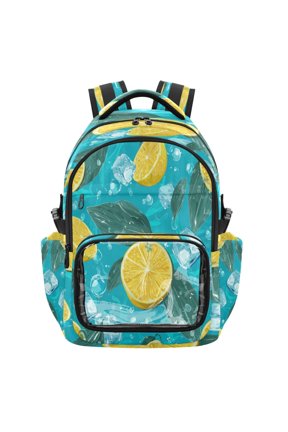 25L PVC Casual Backpack, Waterproof Large Capacity Backpack for Student Commute & Short Trips Lemon Cubes with Leaves