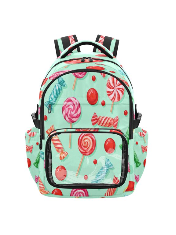 25L PVC Casual Backpack, Waterproof Large Capacity Backpack for Student Commute & Short Trips Mint Festive Candy Lollipop