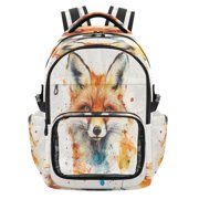 25L PVC Casual Backpack, Waterproof Large Capacity Backpack for Student Commute & Short Trips Orange Watercolor Fox