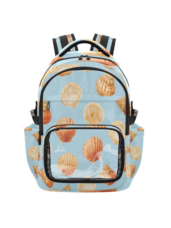 25L PVC Casual Backpack, Waterproof Large Capacity Backpack for Student Commute & Short Trips Pastel Seashell Beach