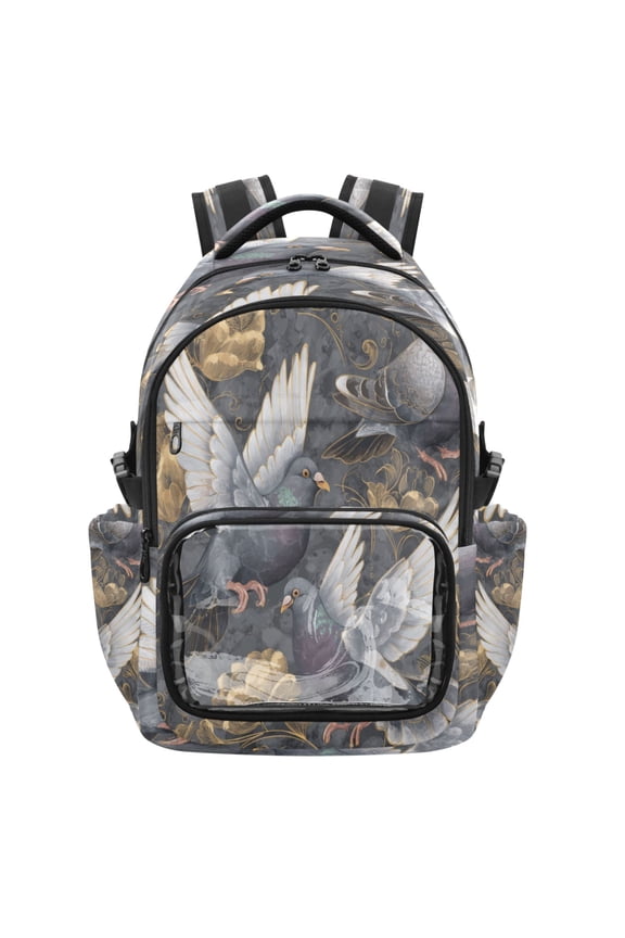 25L PVC Casual Backpack, Waterproof Large Capacity Backpack for Student Commute & Short Trips Pigeon Illustration Art