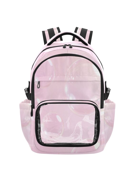 25L PVC Casual Backpack, Waterproof Large Capacity Backpack for Student Commute & Short Trips Pink Pretty Bubbles