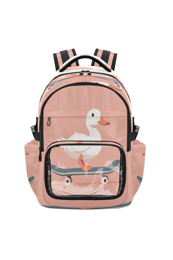 25L PVC Casual Backpack, Waterproof Large Capacity Backpack for Student Commute & Short Trips Pink Skateboard Duck