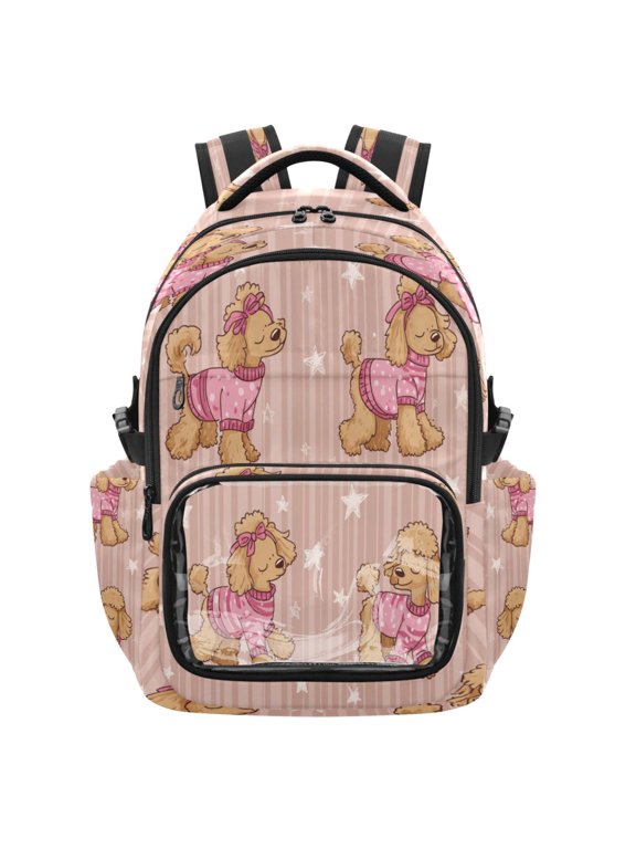 25L PVC Casual Backpack, Waterproof Large Capacity Backpack for Student Commute & Short Trips Pink Teddy Pattern