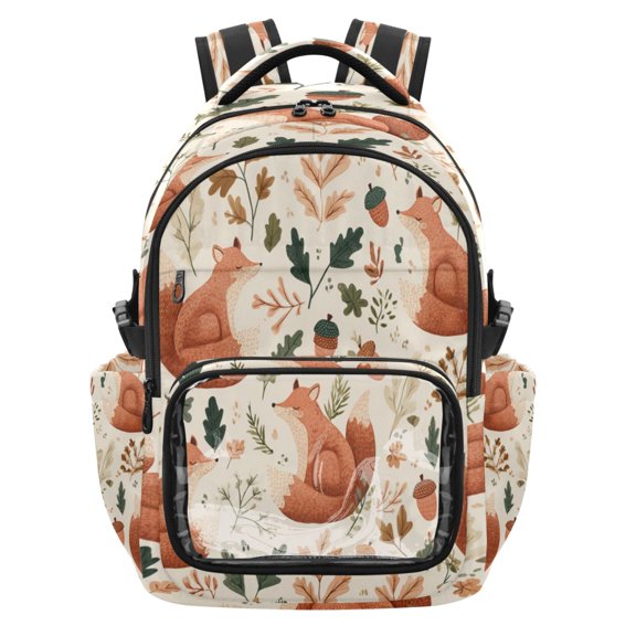 25L PVC Casual Backpack, Waterproof Large Capacity Backpack for Student Commute & Short Trips Playful Foxes Red Acorns