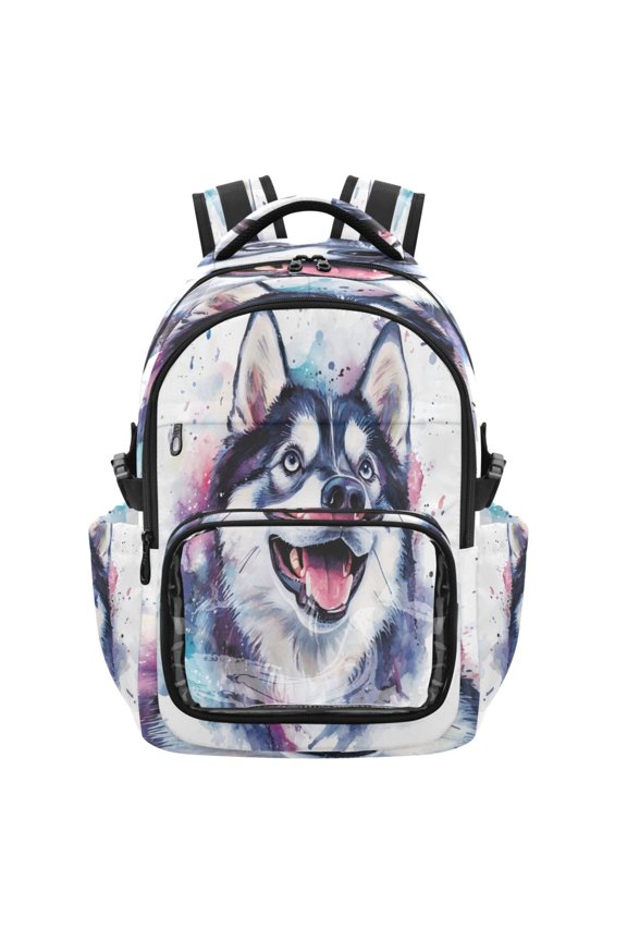25L PVC Casual Backpack, Waterproof Large Capacity Backpack for Student Commute & Short Trips Pretty Husky Dog