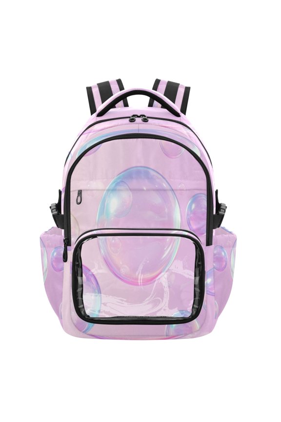 25L PVC Casual Backpack, Waterproof Large Capacity Backpack for Student Commute & Short Trips Purple Pretty Bubble