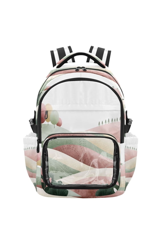 25L PVC Casual Backpack, Waterproof Large Capacity Backpack for Student Commute & Short Trips Rolling Hill Pastel Drawing