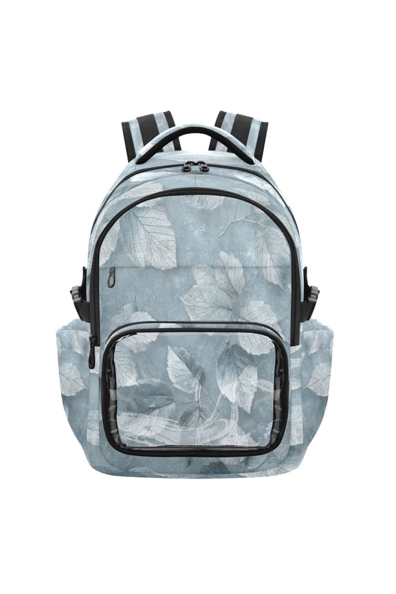 25L PVC Casual Backpack, Waterproof Large Capacity Backpack for Student Commute & Short Trips Shiny Silver Frost Leaf