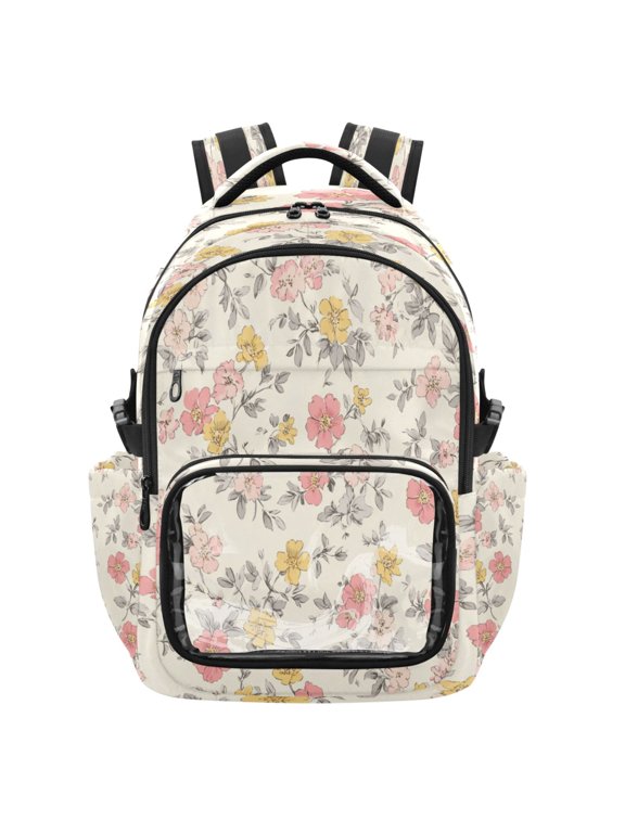 25L PVC Casual Backpack, Waterproof Large Capacity Backpack for Student Commute & Short Trips Small Floral Various Shades