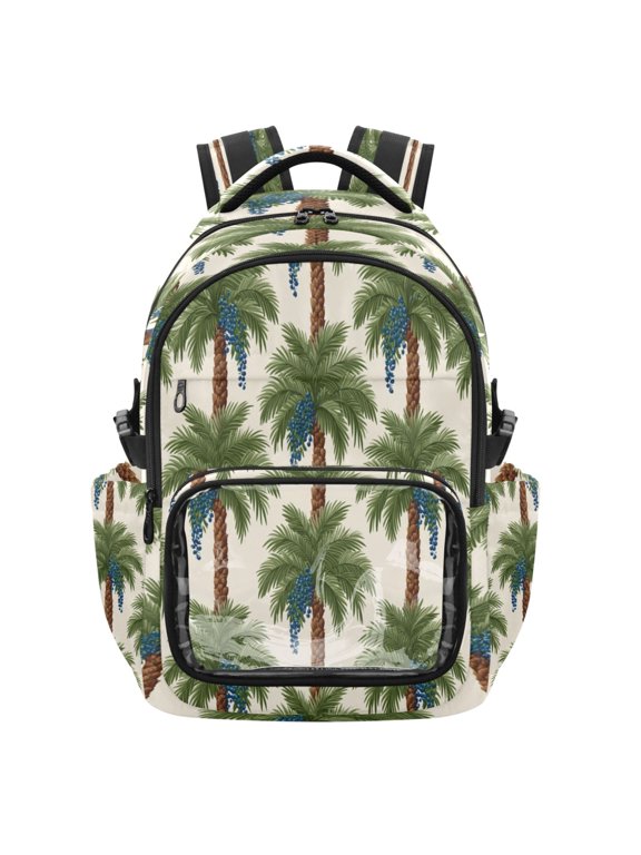 25L PVC Casual Backpack, Waterproof Large Capacity Backpack for Student Commute & Short Trips Stylized Palm Canopy