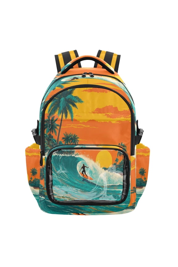 25L PVC Casual Backpack, Waterproof Large Capacity Backpack for Student Commute & Short Trips Surfers Ride Ocean Waves