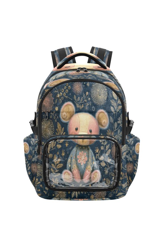 25L PVC Casual Backpack, Waterproof Large Capacity Backpack for Student Commute & Short Trips Teddy Bear Pastel Style
