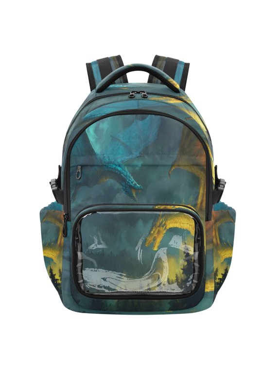 25L PVC Casual Backpack, Waterproof Large Capacity Backpack for Student Commute & Short Trips Two Dragons Sky Blue Wings