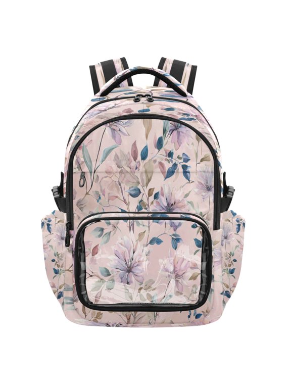 25L PVC Casual Backpack, Waterproof Large Capacity Backpack for Student Commute & Short Trips Watercolor Flower Picture