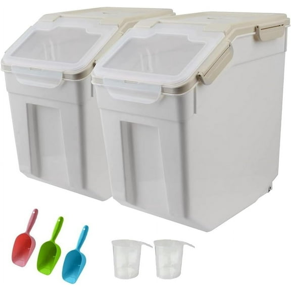 25 lb Airtight Flour Storage Container with Wheels and Locking Lid 2 Pack Gray