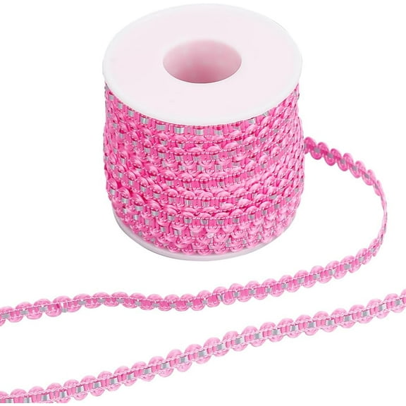 25M Metallic Yarn Lace Ribbons Jacquard Ribbon Garment Accessories Pearl Pink 1/4 inch(8mm)