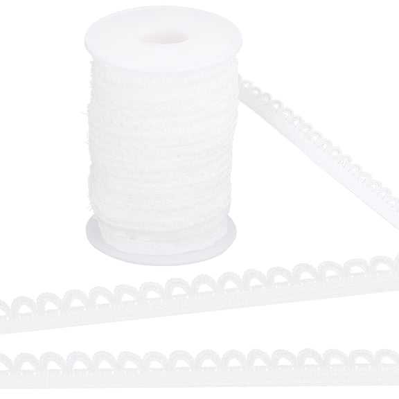 25M Polyester Picot Elastic Lace Trim Crocheted Lace Cord Ribbon for Lingerie White 1/2 inch(12mm) about 27.34 Yards(25m)/bag