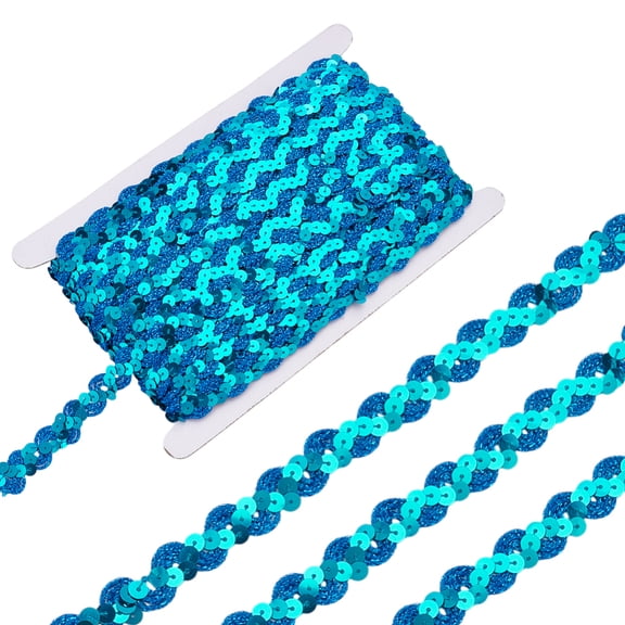 25M Polyester Ribbon with PVC Paillette Wave Edge Clothes Accessories Dodger Blue 5/8 inch(15mm) 25m/set diy