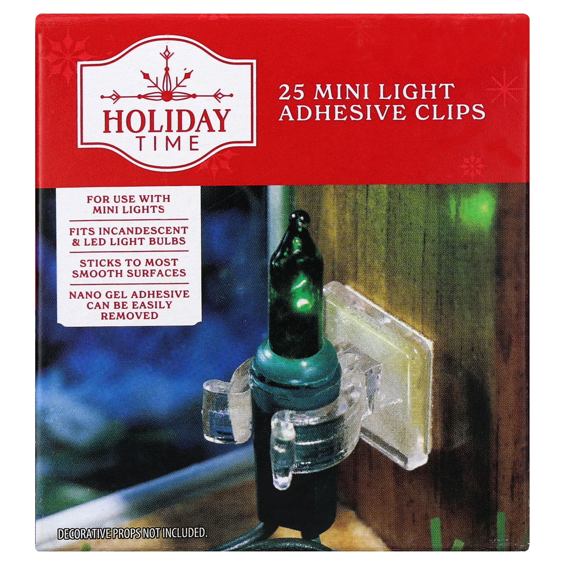 Holiday Time Adhesive Mini Light Clips, Clear, 25 Count