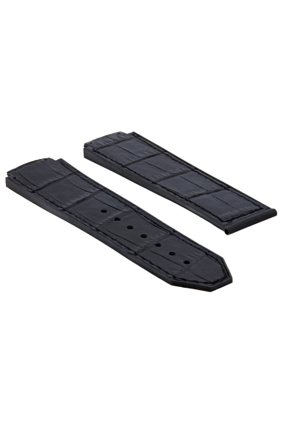 25MM ALLIGATOR LEATHER RUBBER BAND STRAP FOR HUBLOT BIG BANG FUSION H BLACK