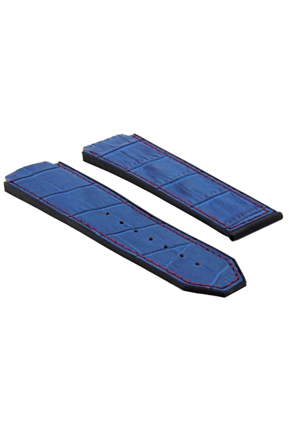 25MM ALLIGATOR LEATHER RUBBER BAND STRAP FOR HUBLOT FUSION BIG BANG H BLUE RED S