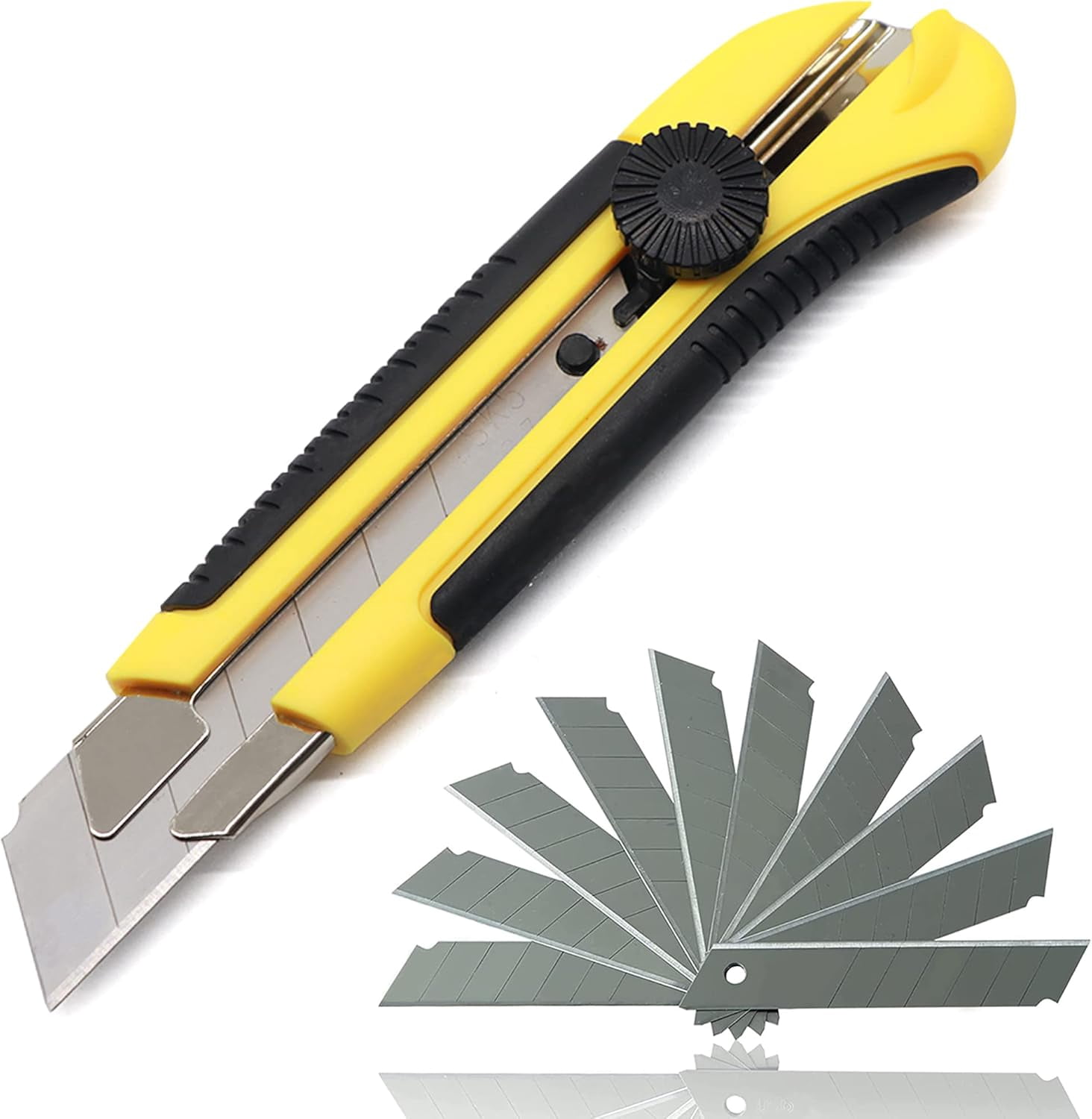 25MM Heavy Duty Utility Knife, Box Cutter with 20pcs -5 Retract Blades, Snap-Off Cutters with Rubber Grip for Cardboard, Boxes, DIY Crafts