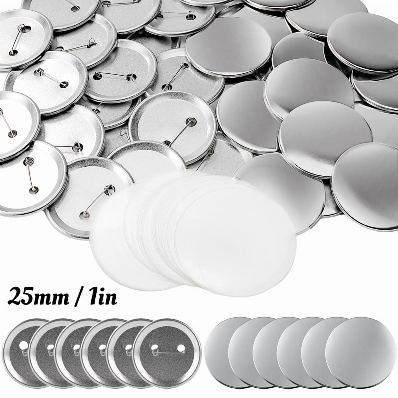 25MM Metal Blank Button Badge Parts with Blank Paper for Button Maker Machine Pin Maker Button Press, including 200PCS Metal Shell, 200PCS Metal Back Cover, 200PCS Transparent Film