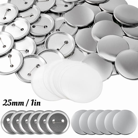 25MM Metal Blank Button Badge Parts with Blank Paper for Button Maker Machine Pin Maker Button Press, including 200PCS Metal Shell, 200PCS Metal Back Cover, 200PCS Transparent Film