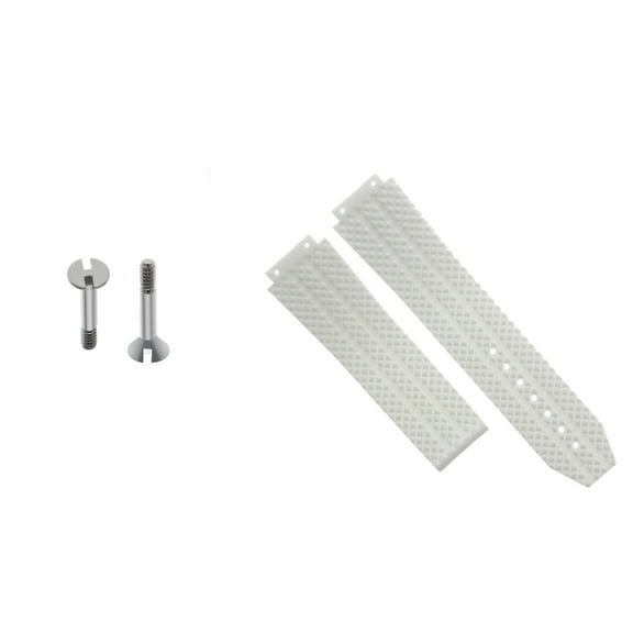 25MM RUBBER WATCH BAND STRAP FOR HUBLOT H BIG BANG DEPLOYMENT + 2 SCREW WHITE