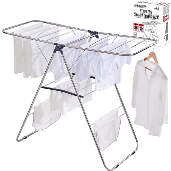 25NEW Stainless Steel Clothes Drying Rack(L)–Foldable,Lightweight,Anti-Slip Elastic Rods,Made in Korea,Indoor & Outdoor Use,Rust-Resistant,Towels Drying,Underwear,Baby Clothes–L Sizes