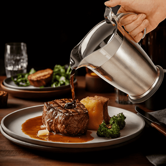 25 Oz Insulated Gravy Boat with Lid - Stainless Steel Double Wall Thermal Sauce Pitcher, Drip-Free Spout and Cool-Touch Handle for Hot Sauce, Maple Syrup, Thanksgiving and Holiday Dinners