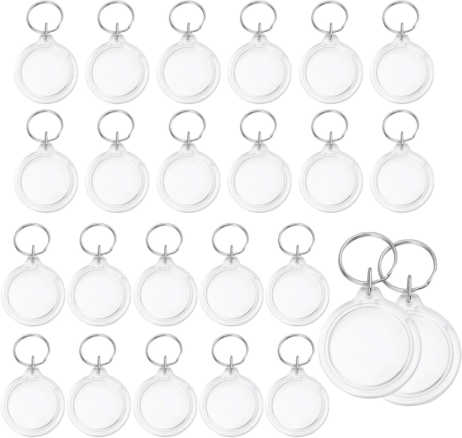 25PCS 1.4inch Round Clear Acrylic Blank Passport Photo Inserts Split Keychain Keyrings Wallet Picture Snap-in Frame Key Ring