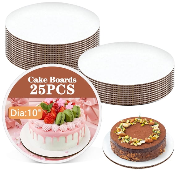 25PCS 10 Inch Round Cake Boards, Food-Grade Greaseproof Cardboard Cake Rounds, Thin and Sturdy Cake Circles for Wedding Birthday Party Cakes & Pastries