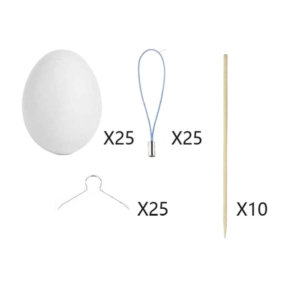 25PCS 2.36in Easter Eggs Easter Decorations DIY Craft Kit with Phone Strap Hook and Bamboo Sticks for Easter Basket Stuffers for Kids, Spring Easter Decor Party Supplies and Gifts