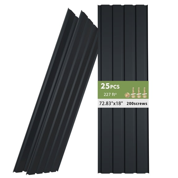25PCS 227ft² Metal Roofing Panels 72.83”x18” Waterproof Metal Sheets Galvanized Exterior Siding Roofing Materials for Outdoor House Garages Sheds Pergola Gazebo Chicken Coop Stables, Dark Grey