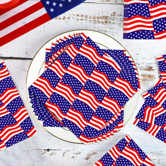 25PCS 4th of July American Flag Napkins,Patriotic Disposable Paper Cocktail Napkins,6.5x6.5 Inches Star and Stripe Independence Day Home Kitchen Party Supplies