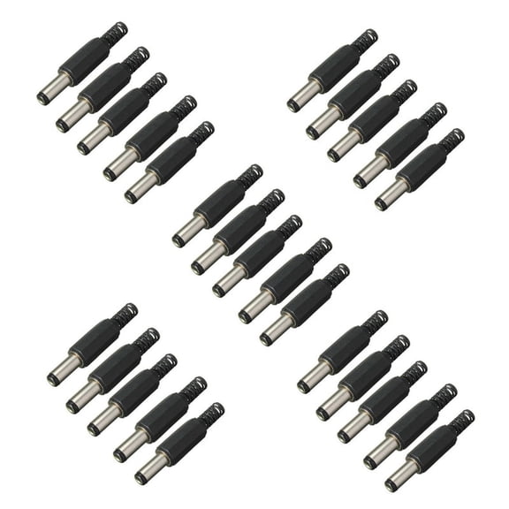 25PCS 5.5mm x 2.5mm Male Jack DC Power Plug Socket Jack Adapter Adaptor Connector,25x DC Male Connector,Black
