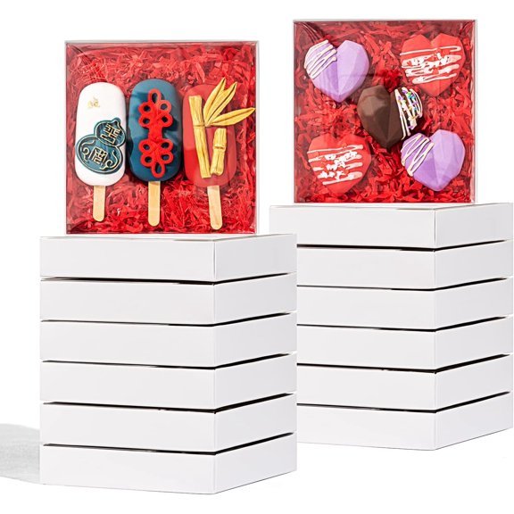 25PCS 6" x 6" x 1 " Clear White Cookie Boxes with Full Window, Bakery Macaron Boxes Ores Boxes Cakesicle Boxes Chocolate Bomb Boxes