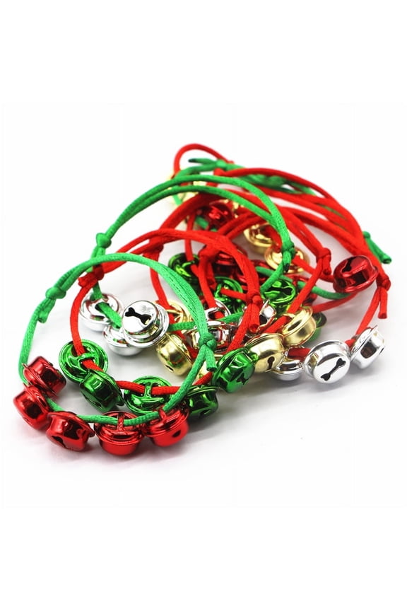 25PCS Assorted Colors Christmas Jingle Bell Bracelets Adjustable Christmas Bracelets with Metal Bells for Holiday Party Favors