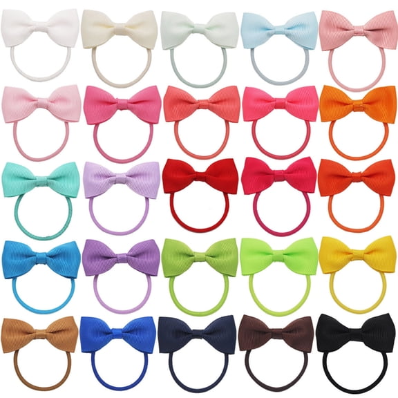 25PCS Baby Hair Bows Ties For Toddler Girls Ribbon Elastic Ponytail Holders Soft No Damage Hair Ropes