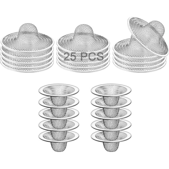 25PCS Bathroom Mesh Sink Drain Strainer Stainless Steel Slop Basket Filter Trap, Mesh Tub Strainer Bathtub Drain Filter Screen for Bathroom Bathtub Laundry Lavatory Balcony RV Utility
