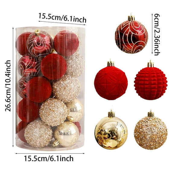 25PCS Christmas Ball Ornaments,Shatterproof Baubles,Rustic Xmas Tree Decorations with Glitter Sequin for Holiday Seasonal Decor Garland Wreath Parties Weddings,Mixed sets in various styles and sizes