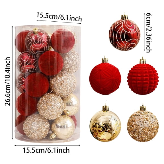 25PCS Christmas Ball Ornaments,Shatterproof Baubles,Rustic Xmas Tree Decorations with Glitter Sequin for Holiday Seasonal Decor Garland Wreath Parties Weddings,Mixed sets in various styles and sizes