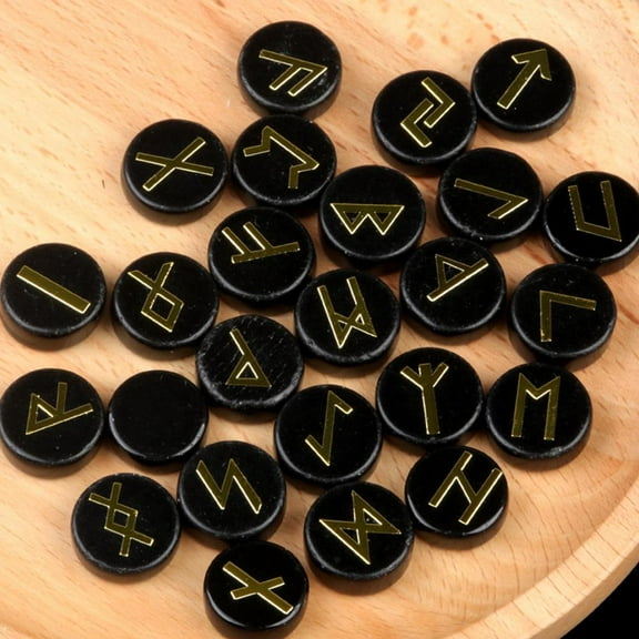 25PCS Crystal Rune Stone Set, Engraved Pagan Lettering, Decorative Witch Runes Set Virgin Letters Script for Crystal Divination